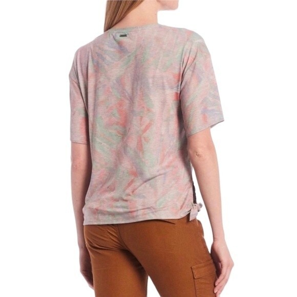 Prana Poly Jungle Top Honey Bee Side Waist Tie High Low Hem Scoop Neck Essential - Picture 3 of 14